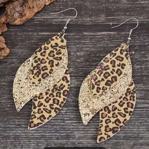 Vintage Triple Leopard PU Leather Sequin Layer Earrings 💛BRAND NEW